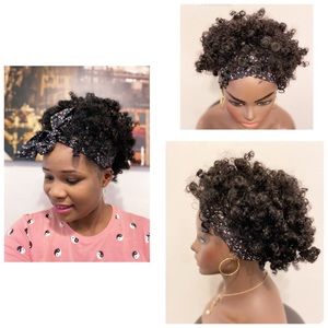 Afro kinky puff long head wrap wig/twist knotted headband/chiffon crisscross.